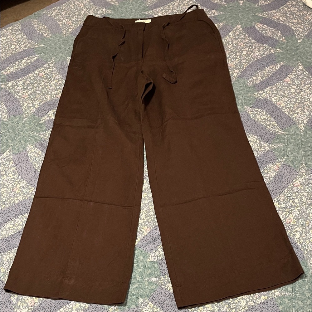 LOFT Brown Wide Leg Linen Blend Pants